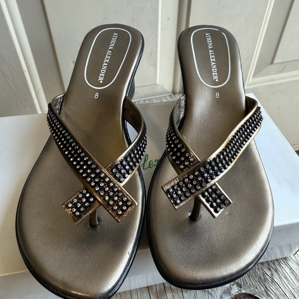 Athena Alexander Silver and Black Rhinestone Thong Sandals
